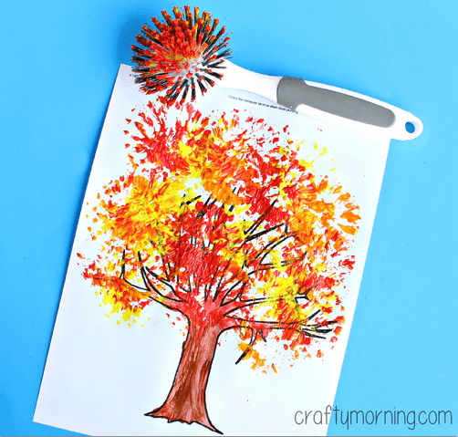 fall tree using scrub brush for beautiful texture originally from Crafty Morning