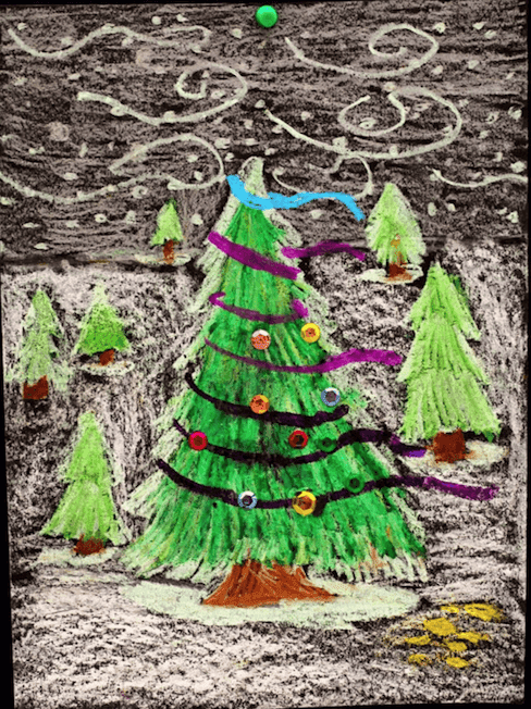 oil pastel christmas trees