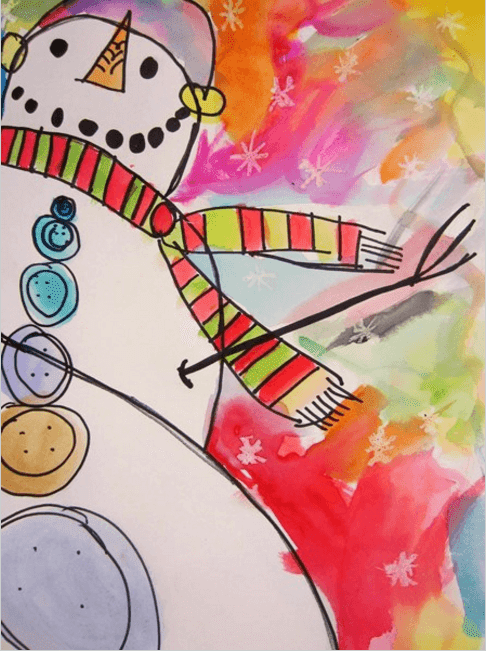 water colour painting of a snowman
