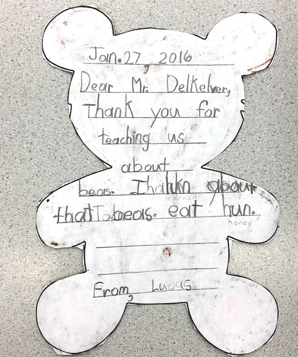 Writing thank you notes by 1st Grade students Writing thank you notes by 1st Grade students