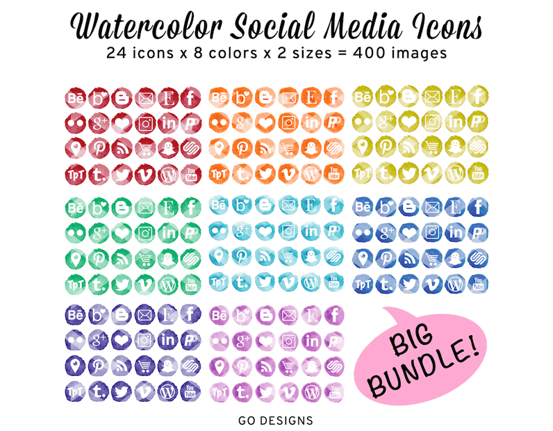 Beautiful bundle of watercolor social media icons