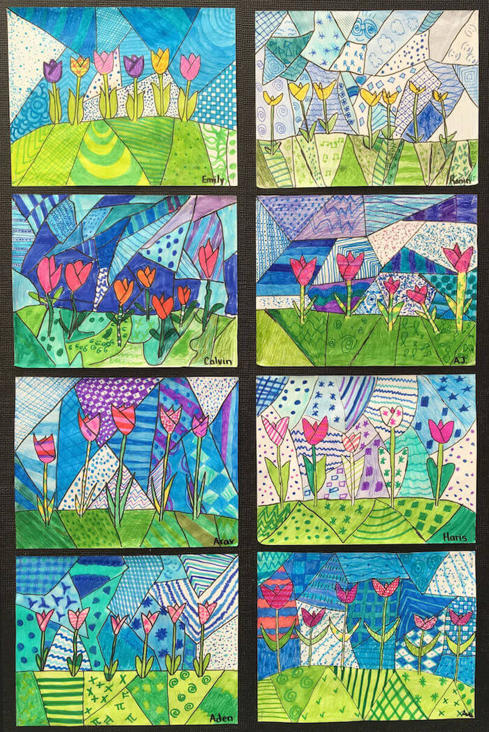 Spring Art Gallery: Tulip Art by a 3rd Grade Class