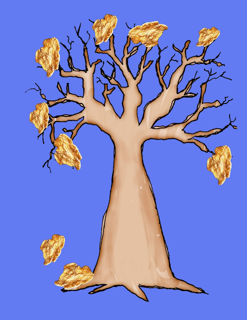 Grade ONEderful: Cornflake Tree Art Grade ONEderful: Painted tree on blue paper with cornflakes as leaves