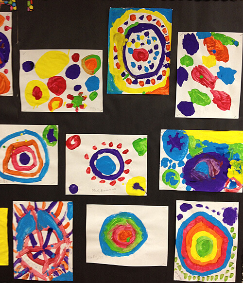 A collection of dot paintings by Grade 1 students in celebration of International Dot Day.
