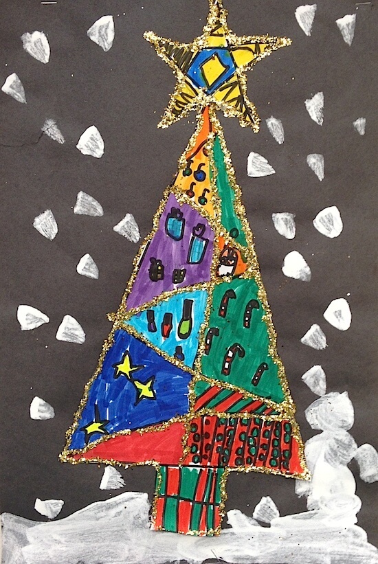 Christmas art activities Glittery Christmas tree art