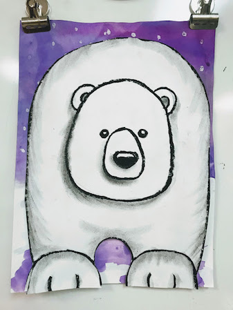 Polar bear art from Elements of the Art Room Snow Bear book review and follow-up activities you don\'t want to miss!