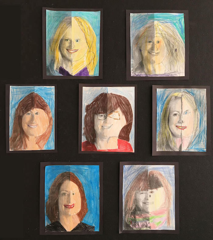 Spring Gallery Art: Symmetrical Faces by a 4th Grade Class