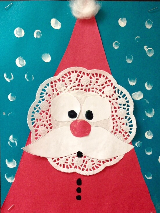 Christmas art activities Doily santa for Grade 1