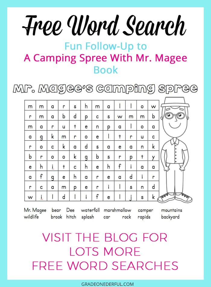Word Search to accompany the book A Camping Spree With Mr. Magee