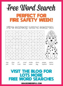 fire safety word search for kids
