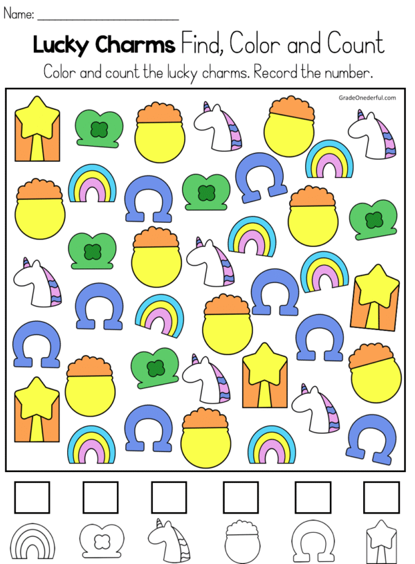 Lucky Math Color Page Free Lucky Charms Find, Color, Count » Grade Onederful